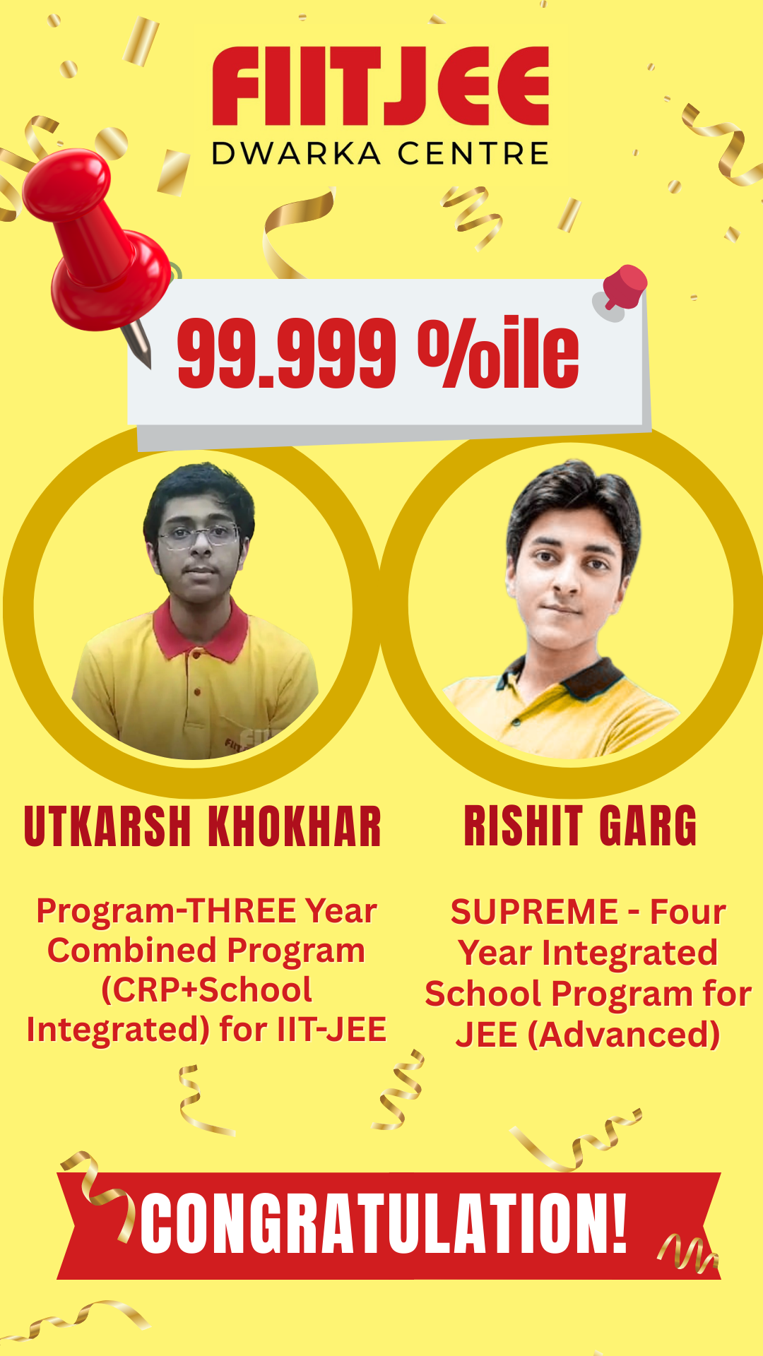 FIITJEE Dwarka Centre - JEE Main Top Rankers